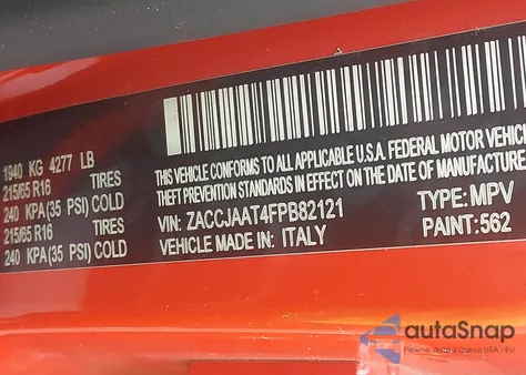 2015 Jeep Renegade Sport из США, поврежденный, VIN ZACCJAAT4FPB82121